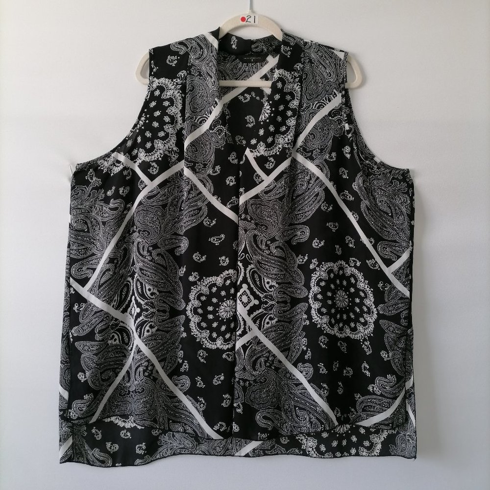 Investment Womens Black Sleeveless V Neck Paisley Floral Blouse Top Size 2X